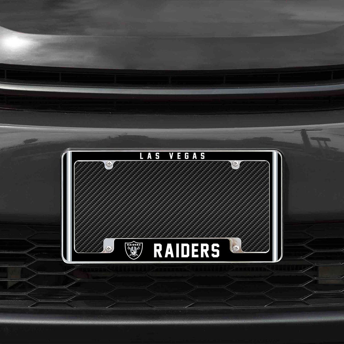 Las Vegas Raiders Metal License Plate Frame Chrome Tag Cover Alternate Design 6x12 Inch 2