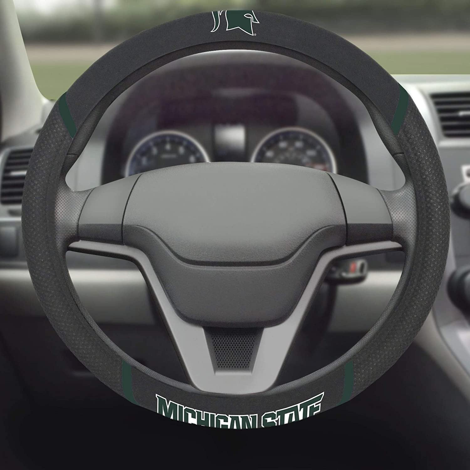 Michigan State Spartans Steering Wheel Cover Premium Embroidered Black 15 Inch University 3