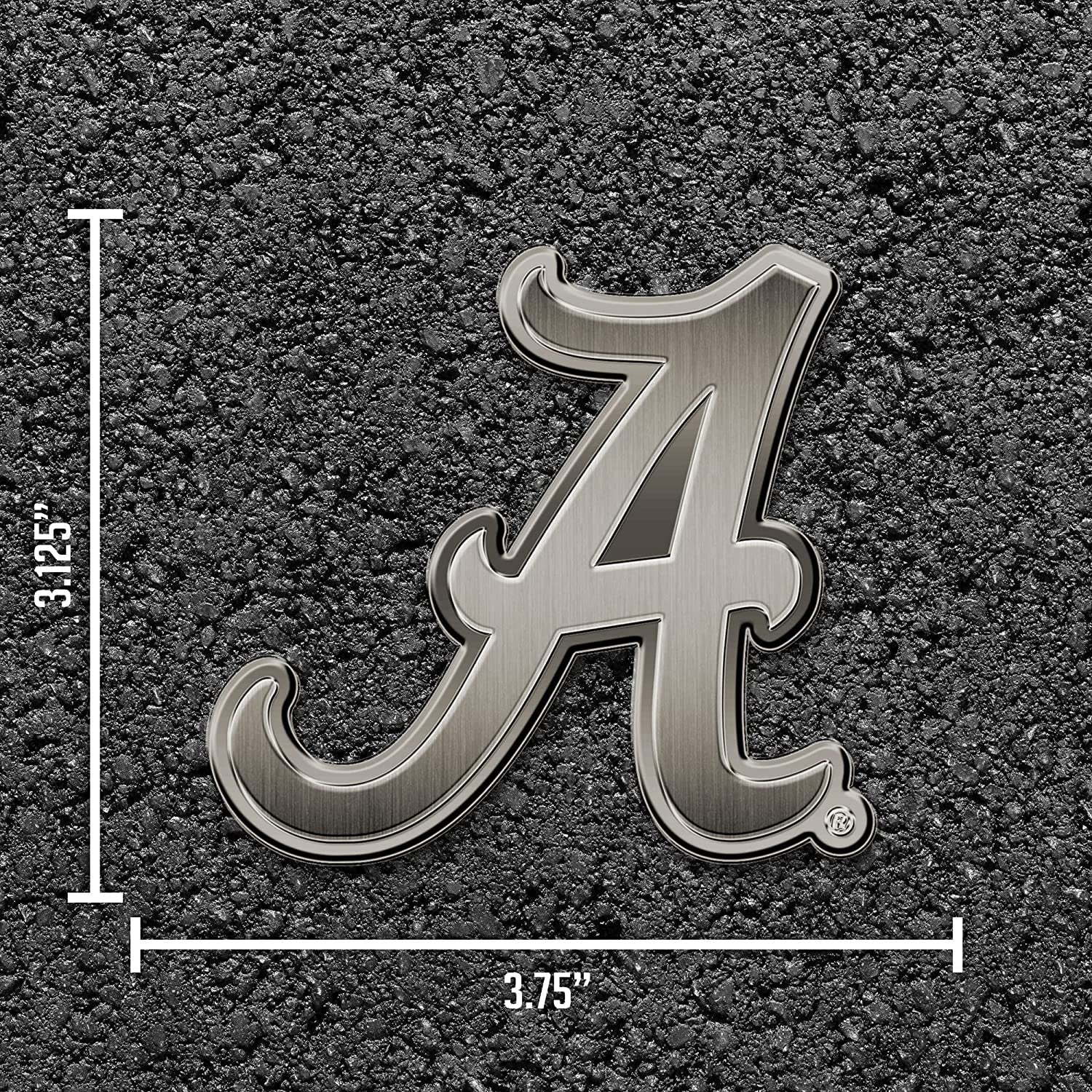 University of Alabama Crimson Tide Solid Metal Auto Emblem, Silver Chrome Color, Antique Nickel Design, Raised, 3.5 Inch, Adhesive Tape Backing 4