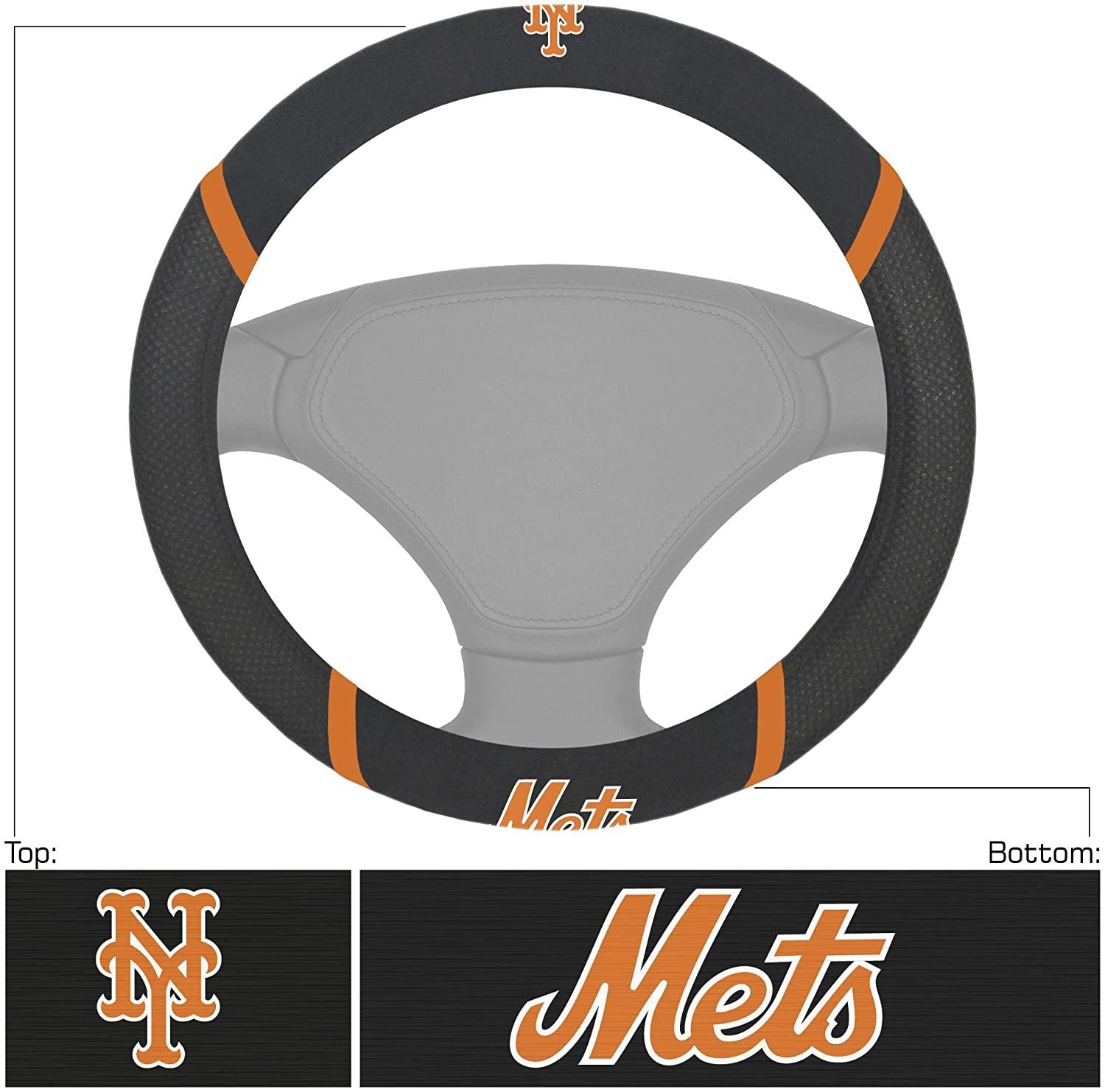 New York Mets Steering Wheel Cover Premium Embroidered Black 15 Inch 2