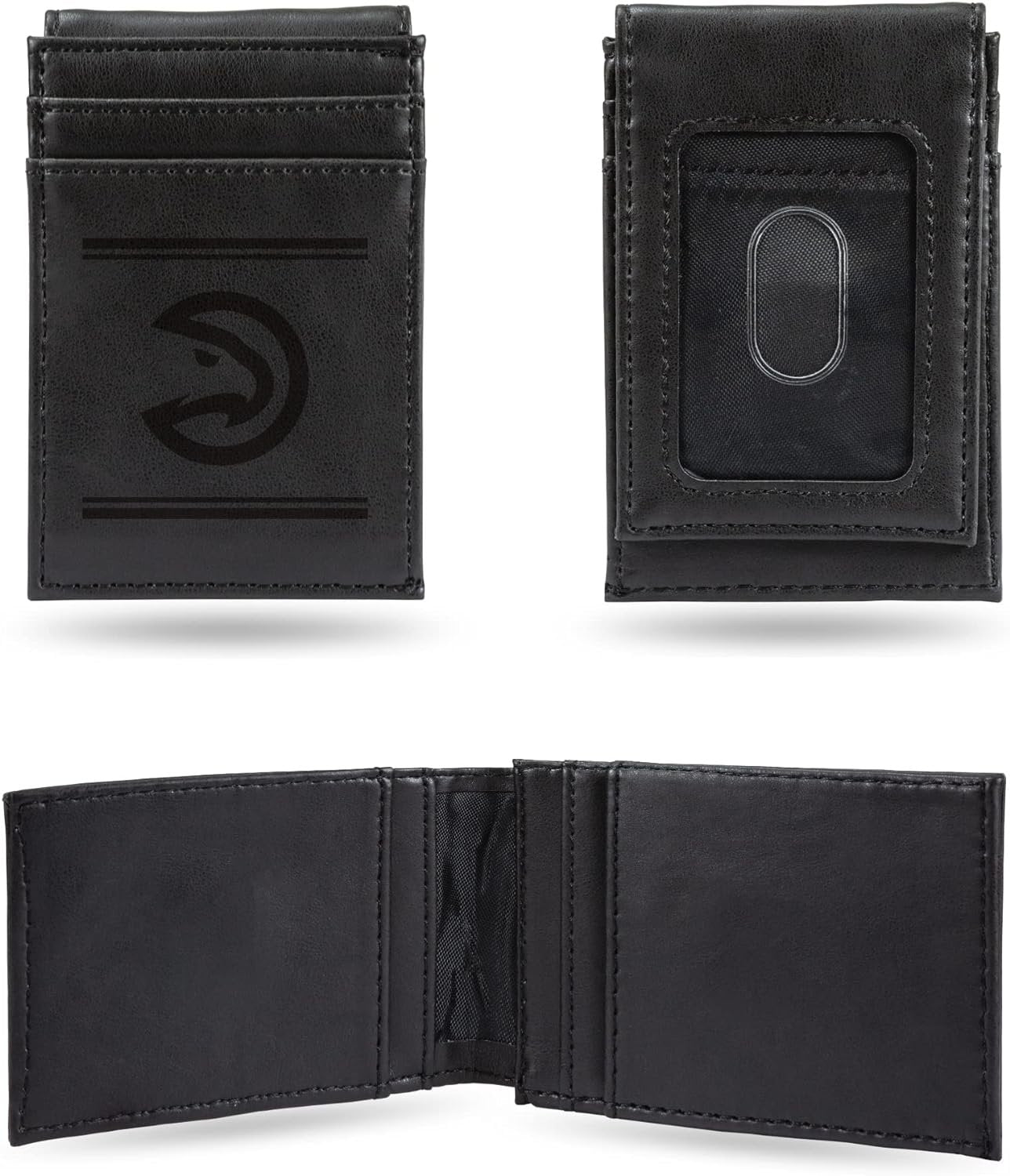 Atlanta Hawks Premium Black Leather Wallet, Front Pocket Magnetic Money Clip, Laser Engraved, Vegan 1