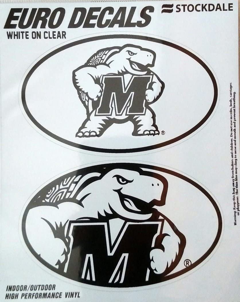 University Maryland Terrapins 2-Piece White and Clear Euro Decal Sticker Set, 4x2.5 Inch Each 1