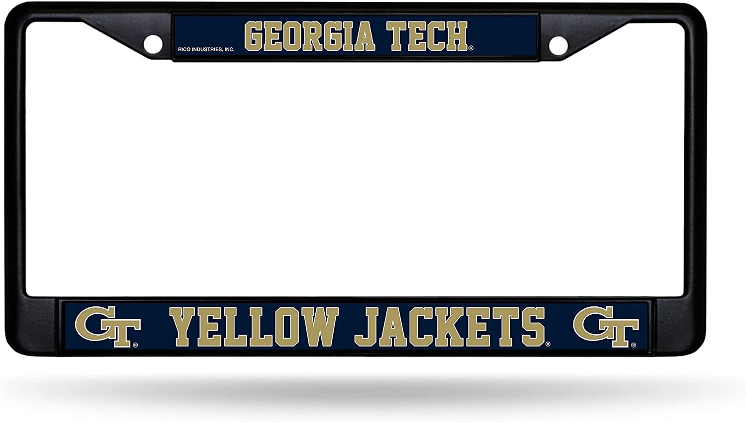 Georgia Tech University Yellow Jackets Black Metal License Plate Frame Chrome Tag Cover 6x12 Inch 1