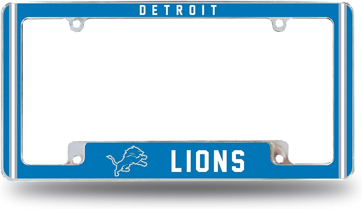 Detroit Lions Metal License Plate Frame Chrome Tag Cover Alternate Design 6x12 Inch 1
