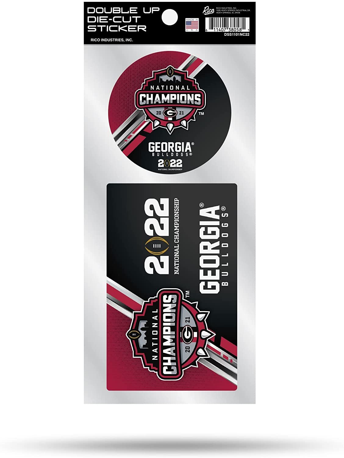 University of Georgia Bulldogs 2022 Champions 2-Piece Double Up Die Cut Sticker Decal Sheet, 4x8 Inch