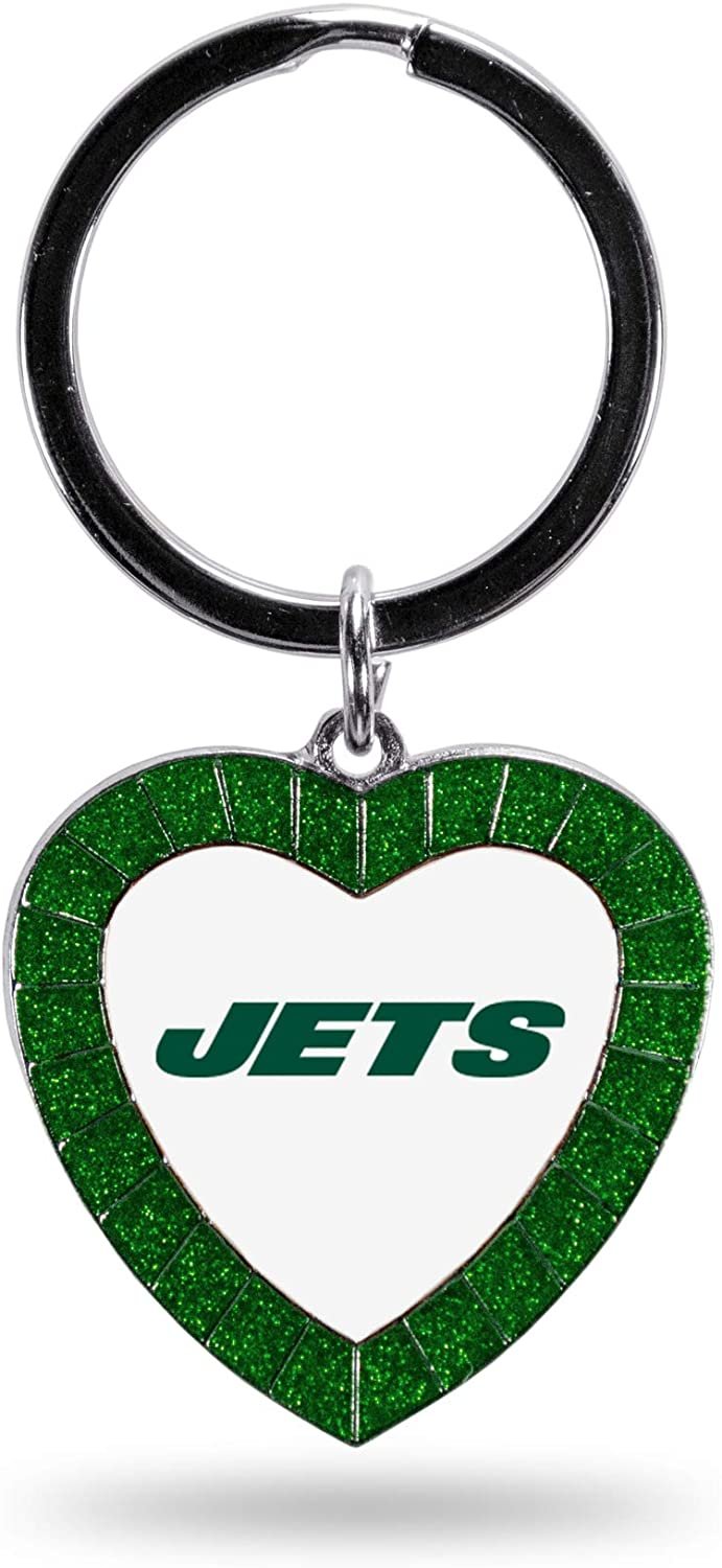 NFL New York Jets NFL Rhinestone Heart Colored Keychain, Green, 3-inches in length