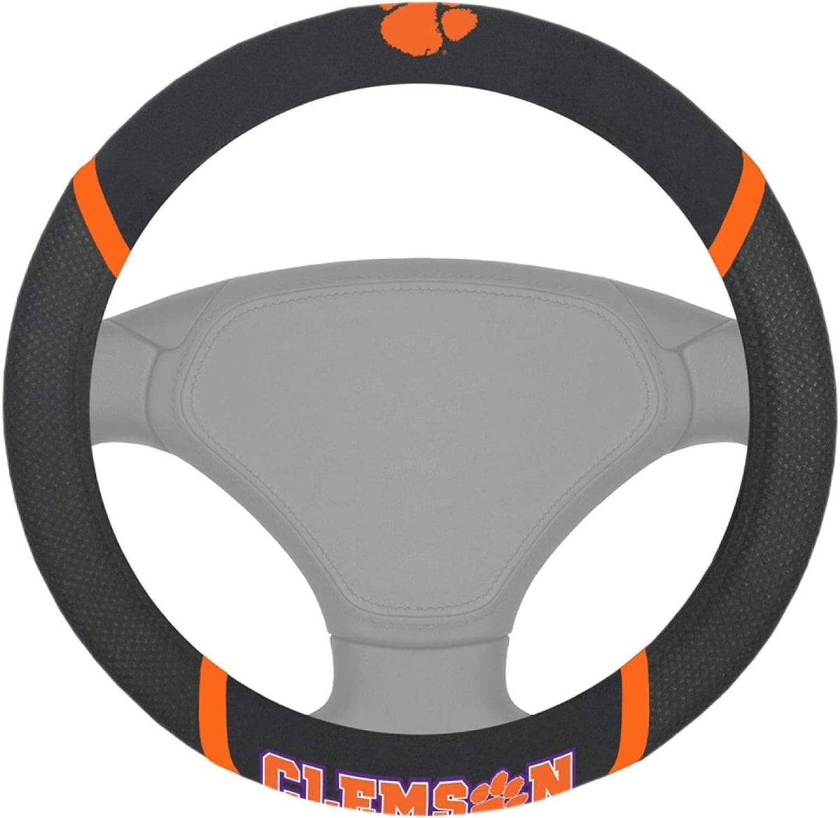 Clemson Tigers Steering Wheel Cover Premium Embroidered Black 15 Inch University
