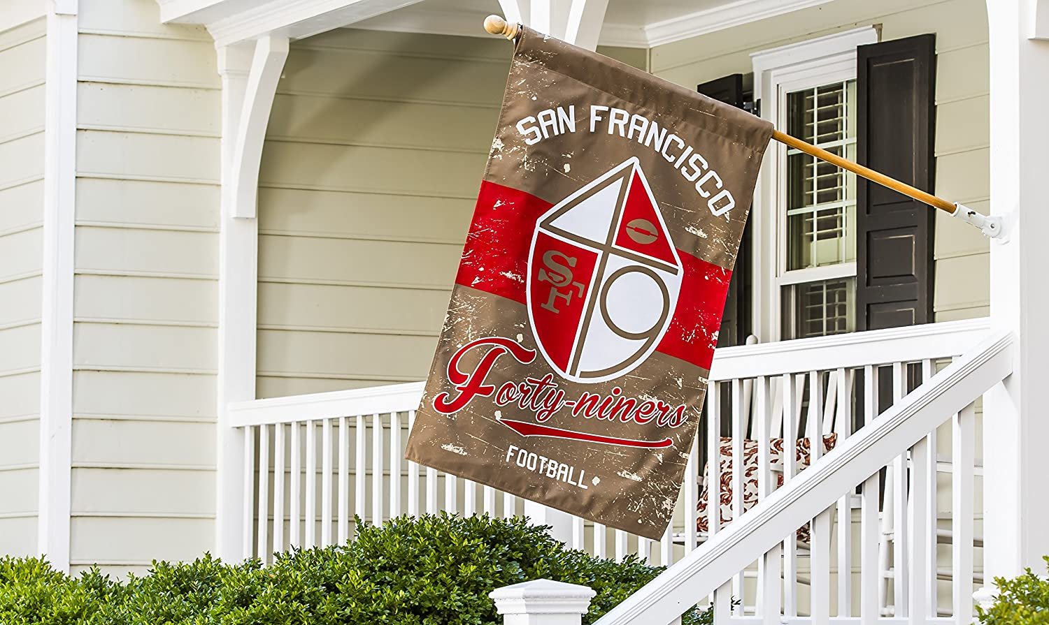 San Francisco 49ers Premium House Flag Banner, Double Sided, Retro Vintage Style, Linen, 28x44 Inch 3