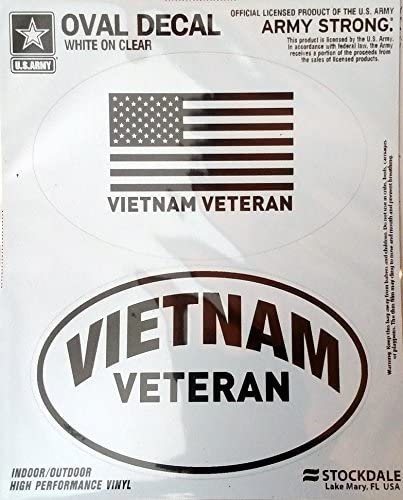 Vietnam War Veteran 2-Piece White and Clear Euro Decal Sticker Set, 4x2.5 Inch Each, United States Military 1