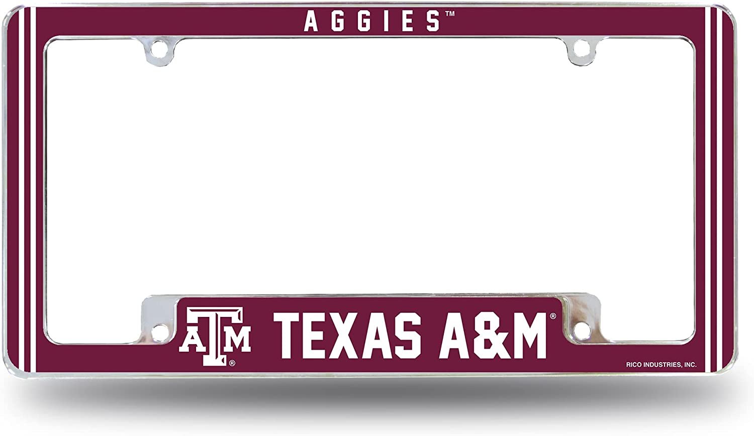 Texas A&M University Aggies Metal License Plate Frame Chrome Tag Cover Alternate Design 6x12 Inch