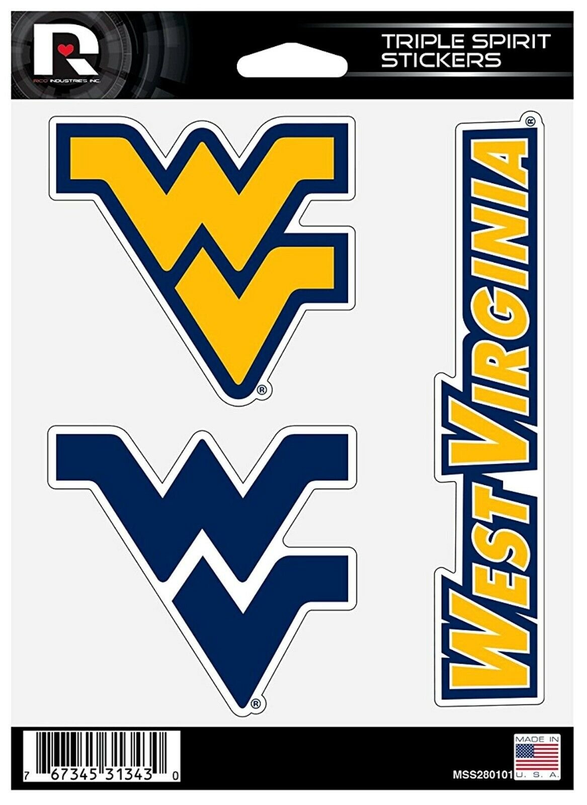 West Virginia Mountaineers Triple Sticker Multi Decal Sheet Auto Home University