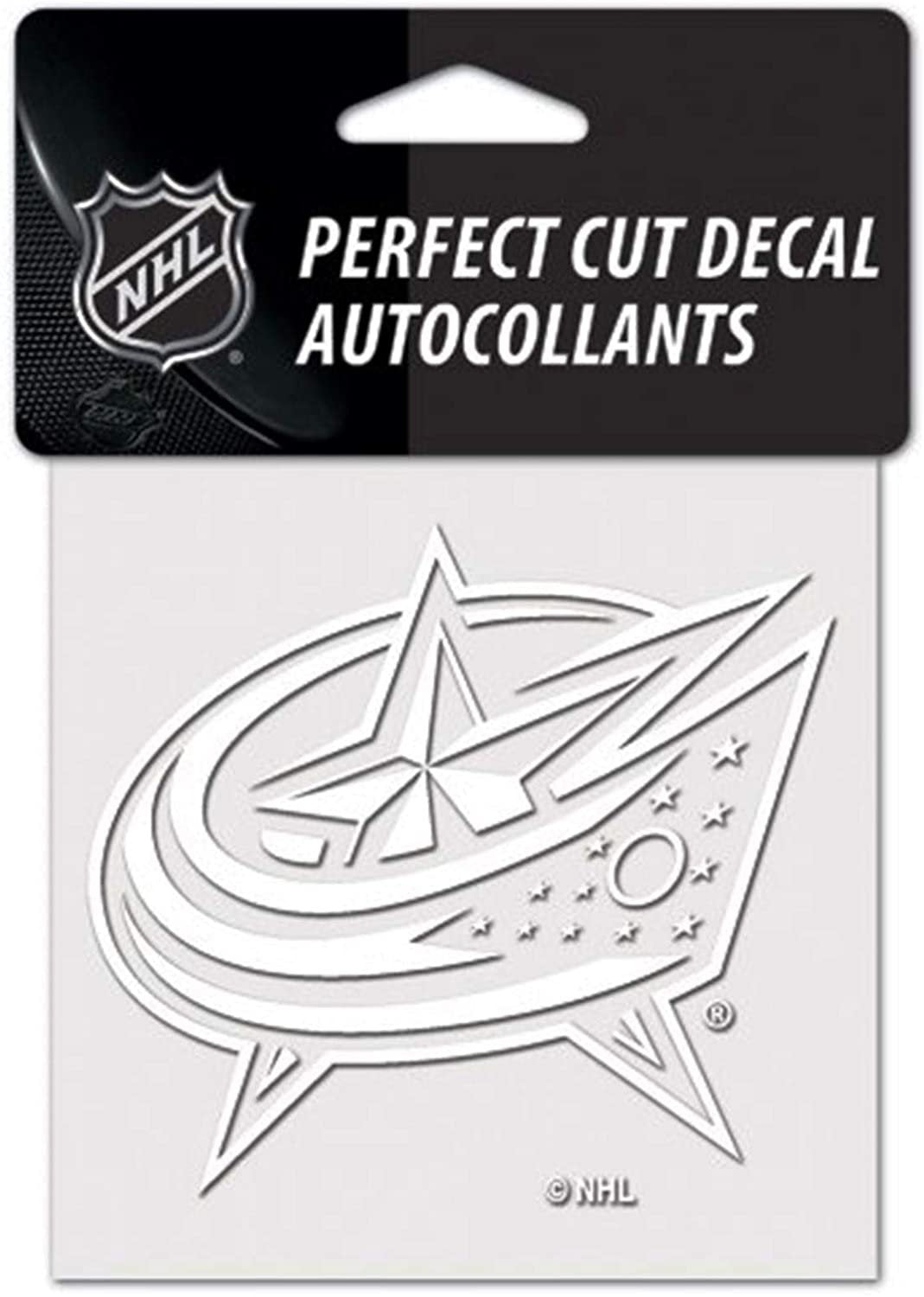 Columbus Blue Jackets 4x4 Inch Die Cut Decal Sticker, White Logo, Clear Backing