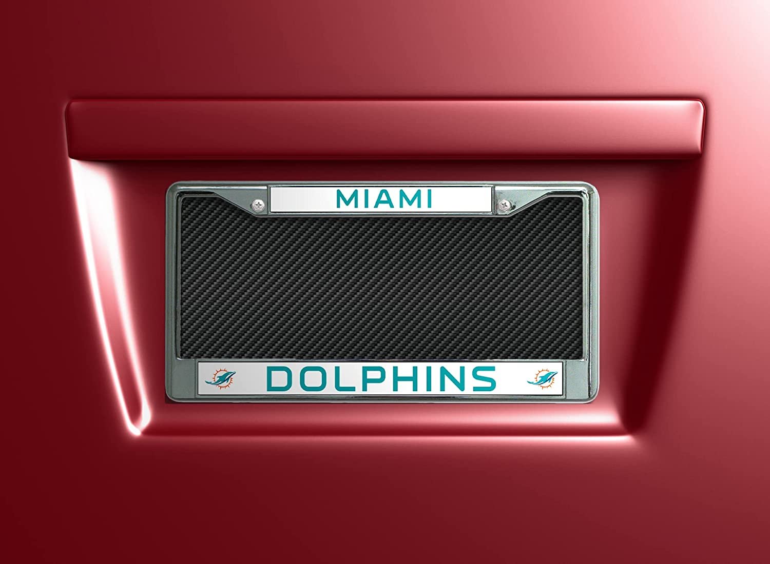 Miami Dolphins Metal License Plate Frame Chrome Tag Cover 6x12 Inch 2