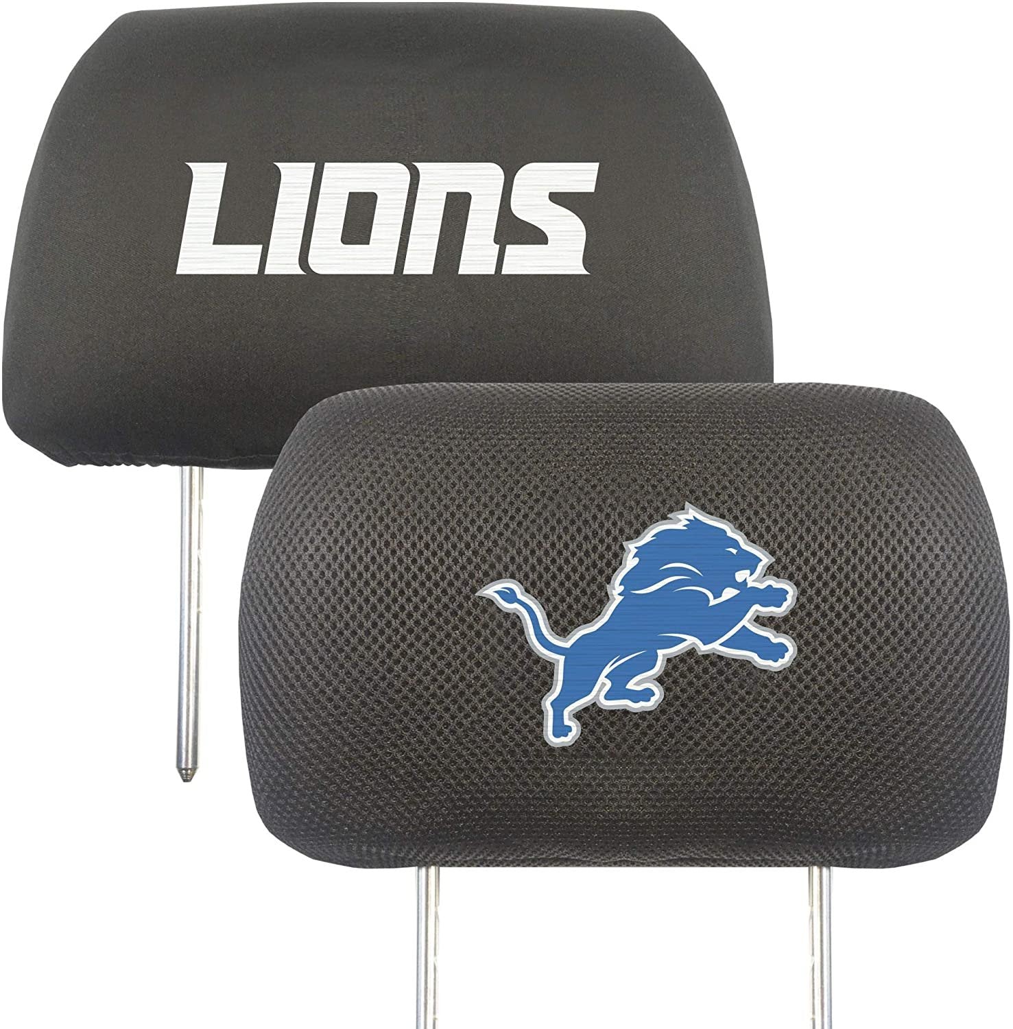 Detroit Lions Pair of Premium Auto Head Rest Covers, Embroidered, Black Elastic, 14x10 Inch 1