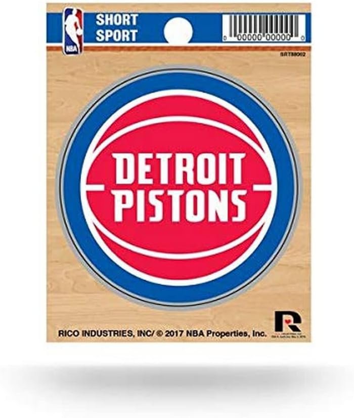 Rico Industries NBA Basketball Detroit Pistons Short Sport Decal 3.75' x 4.75' Die Cut Team Logo Short Sport Decal
