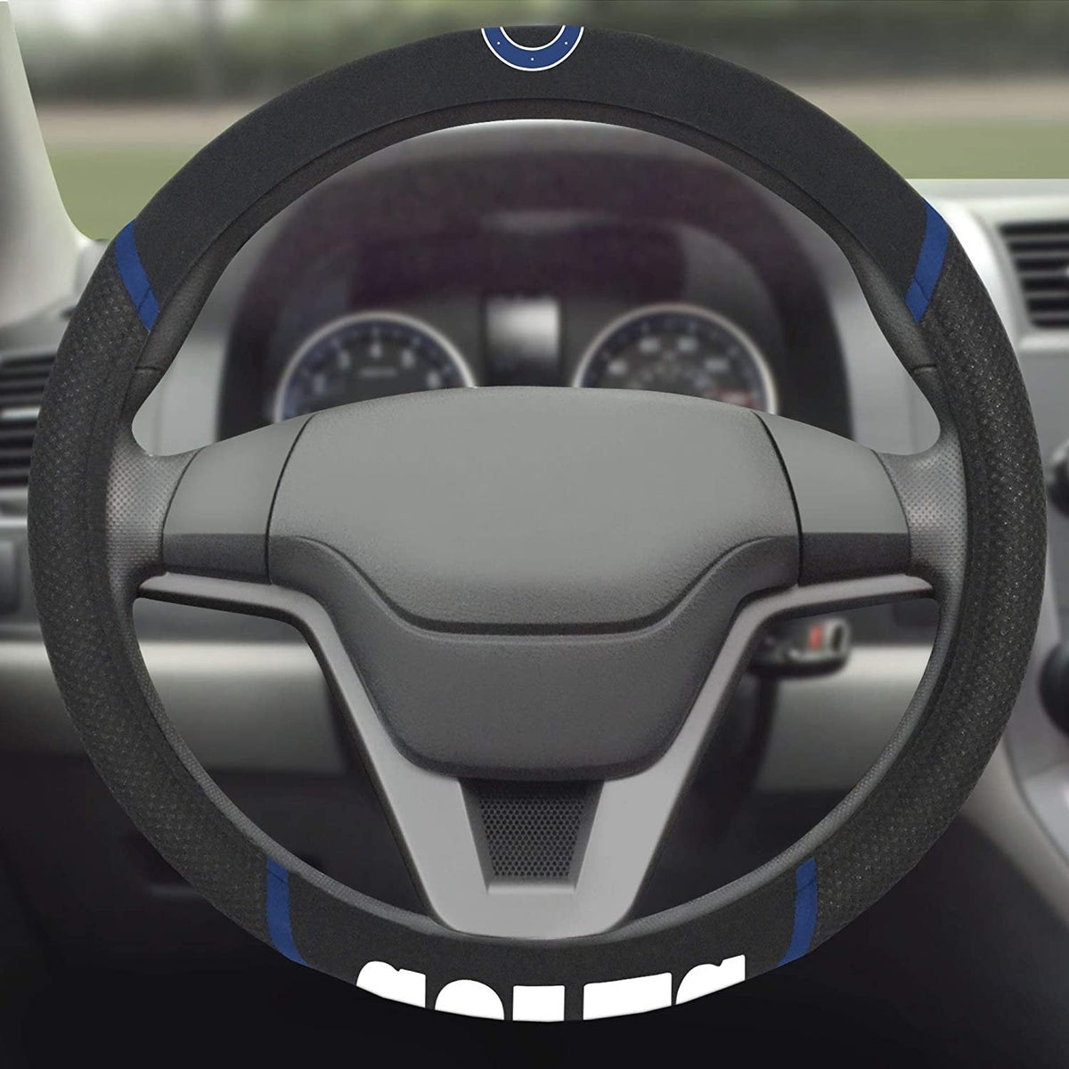 Indianapolis Colts Steering Wheel Cover Premium Embroidered Black 15 Inch 3