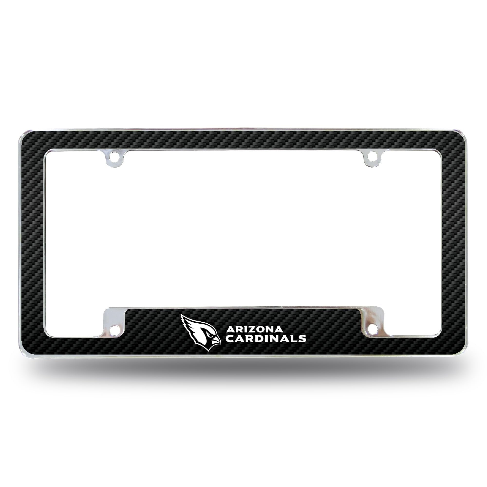 Arizona Cardinals Chrome Metal License Plate Frame Tag Cover, Carbon Fiber Design, 12x6 Inch