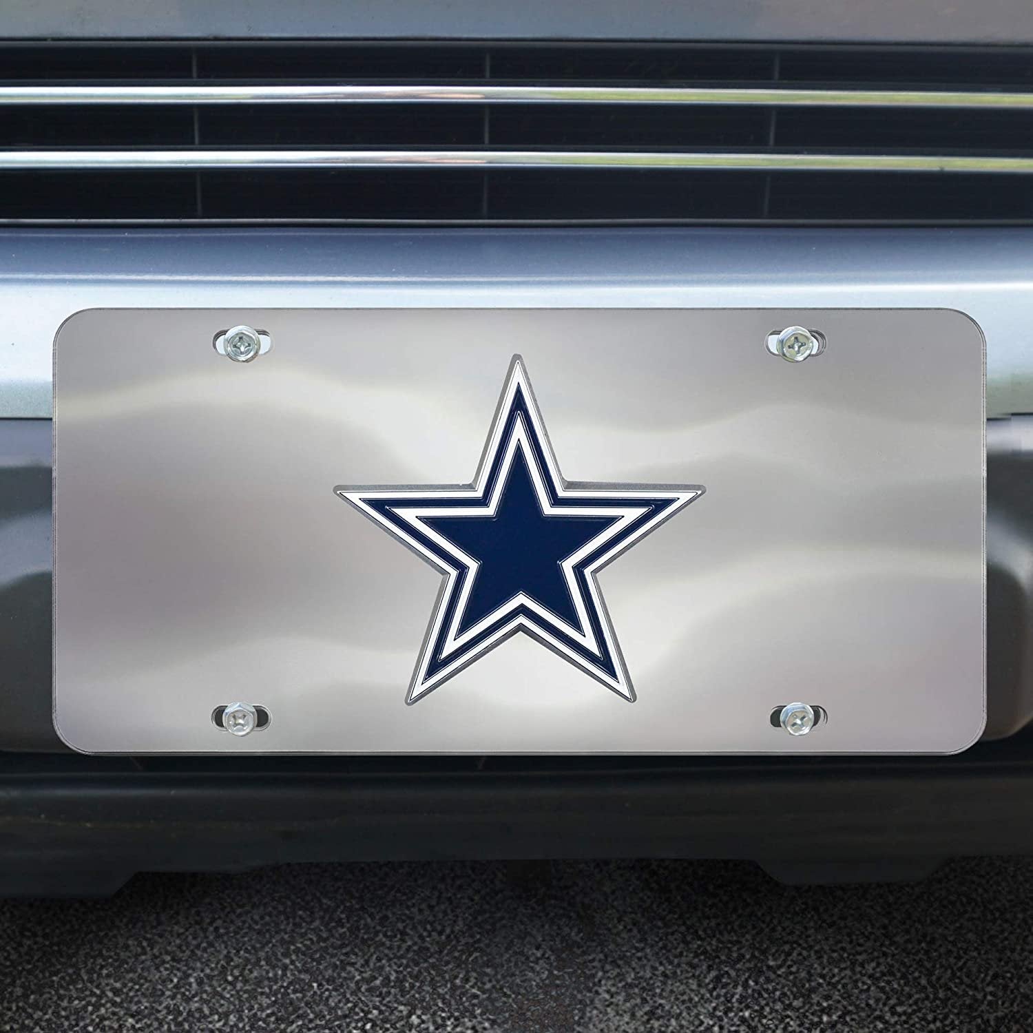Dallas Cowboys License Plate Tag, Premium Stainless Steel Diecast, Chrome, Raised Solid Metal Color Emblem, 6x12 Inch