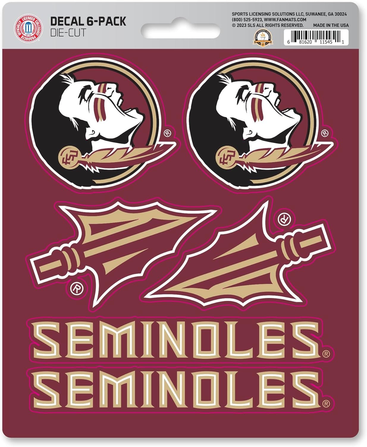 Florida State University Seminoles 6-Piece Decal Sticker Set, 5x6 Inch Sheet, Gift for football fans for any hard surfaces around home, automotive, personal items 1