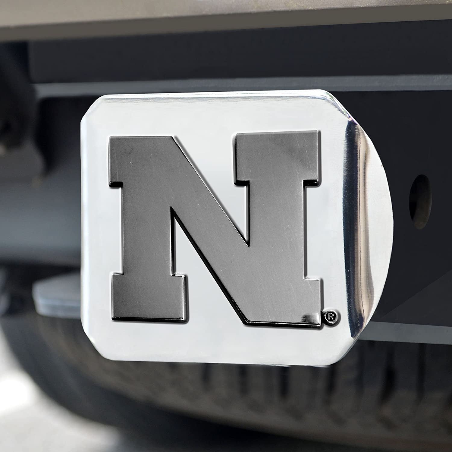 Nebraska Cornhuskers Hitch Cover Solid Metal with Chrome Metal Emblem 2" Square Type III University of