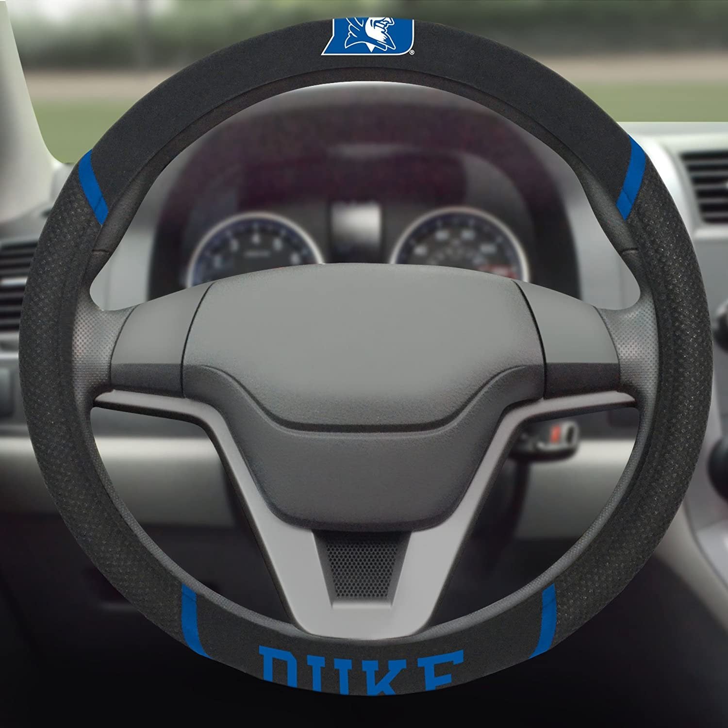 Duke Blue Devils Steering Wheel Cover Premium Embroidered Black 15 Inch University 3