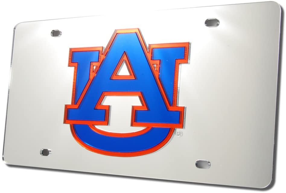 Auburn University Tigers Premium Laser Cut Tag License Plate, Mirrored Acrylic Inlaid, 6x12 Inch