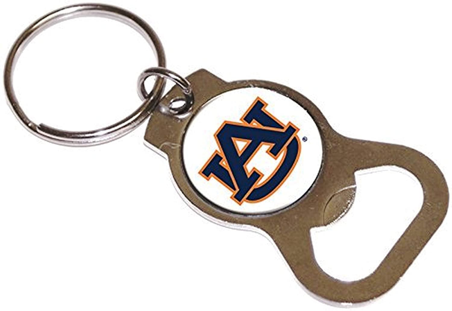 Auburn University Tigers Premium Solid Metal Bottle Opener Keychain, Silver Key Ring, Team Logo
