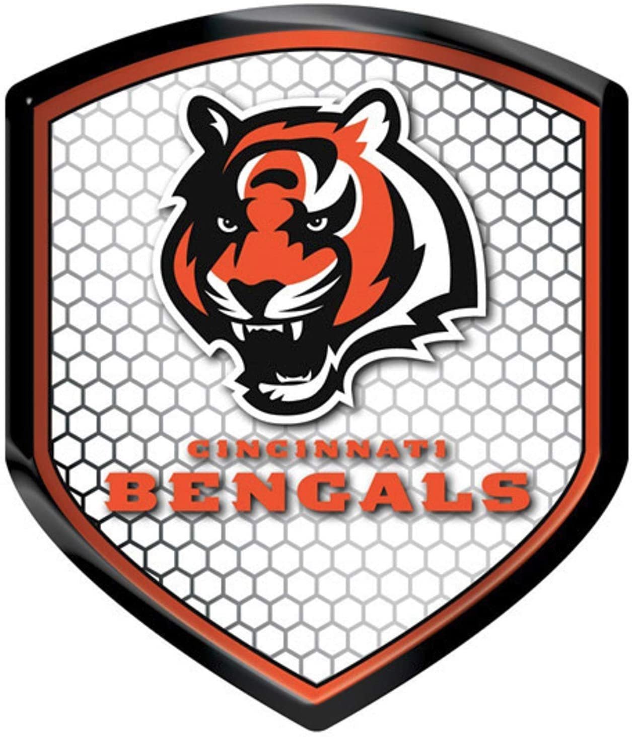 Cincinnati Bengals High Intensity Reflector, Shield Shape, Raised Decal Sticker, 2.5x3.5 Inch, Home or Auto, Full Adhesive Backing