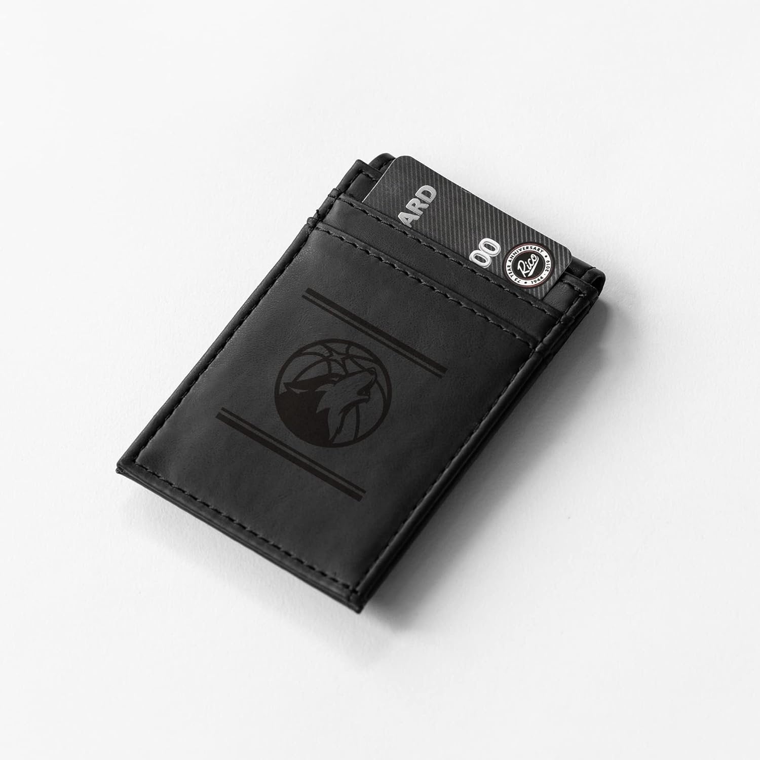 Minnesota Timberwolves Premium Black Leather Wallet, Front Pocket Magnetic Money Clip, Laser Engraved, Vegan 2