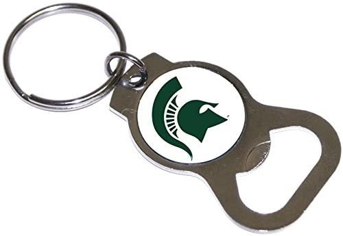 Michigan State University Spartans Premium Solid Metal Bottle Opener Keychain, Silver Key Ring, Team Logo 1