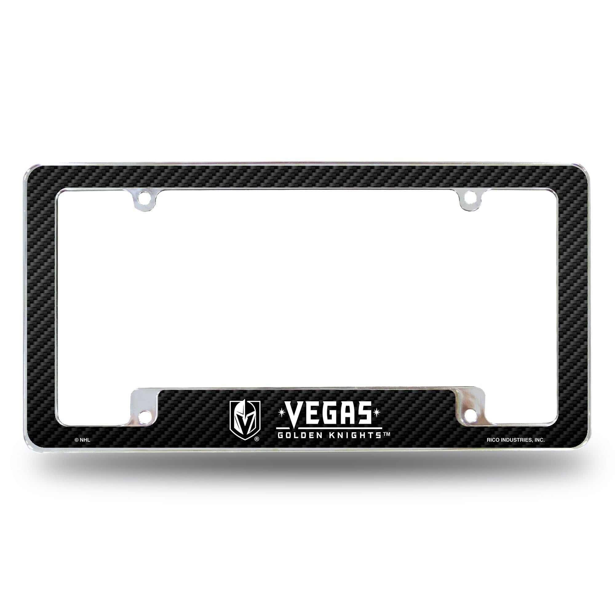 Vegas Golden Knights Metal License Plate Frame Chrome Tag Cover, Carbon Fiber Design, 6x12 Inch