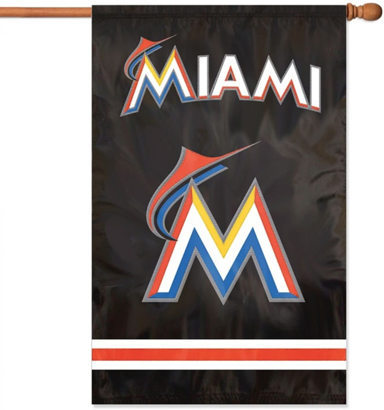 Miami Marlins Premium Double Sided Banner Flag, 44x28 Inch, Applique Embroidered 1
