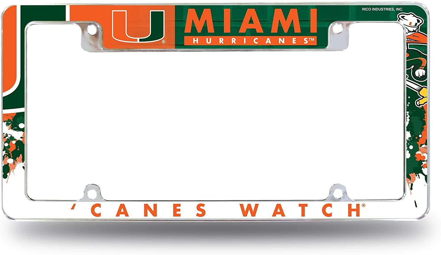 University of Miami Metal License Plate Frame Chrome Tag Cover All Over Design 1