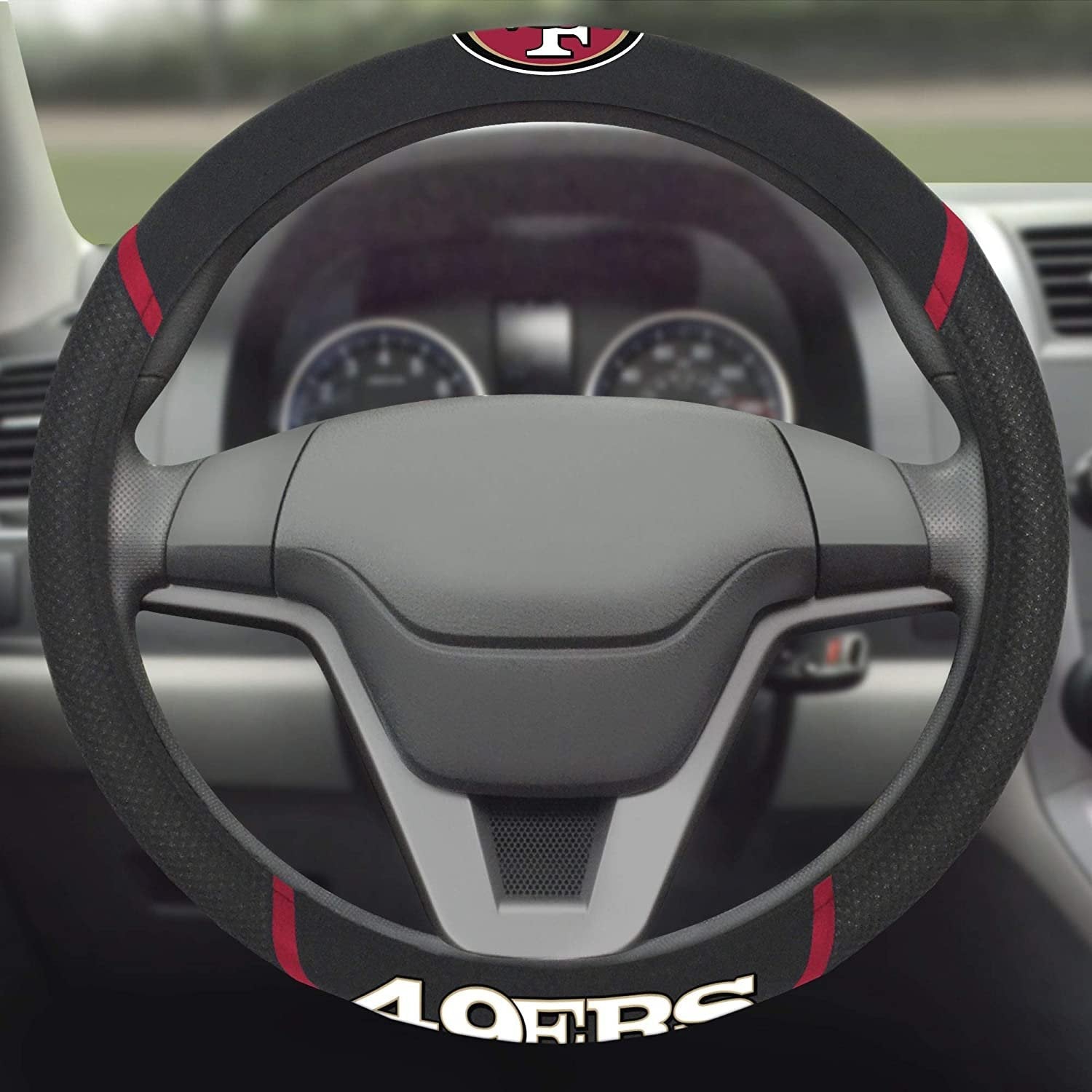 FANMATS - 15042 NFL San Francisco 49ers Embroidered Steering Wheel Cover, Black, Universal 15" Diameter 3