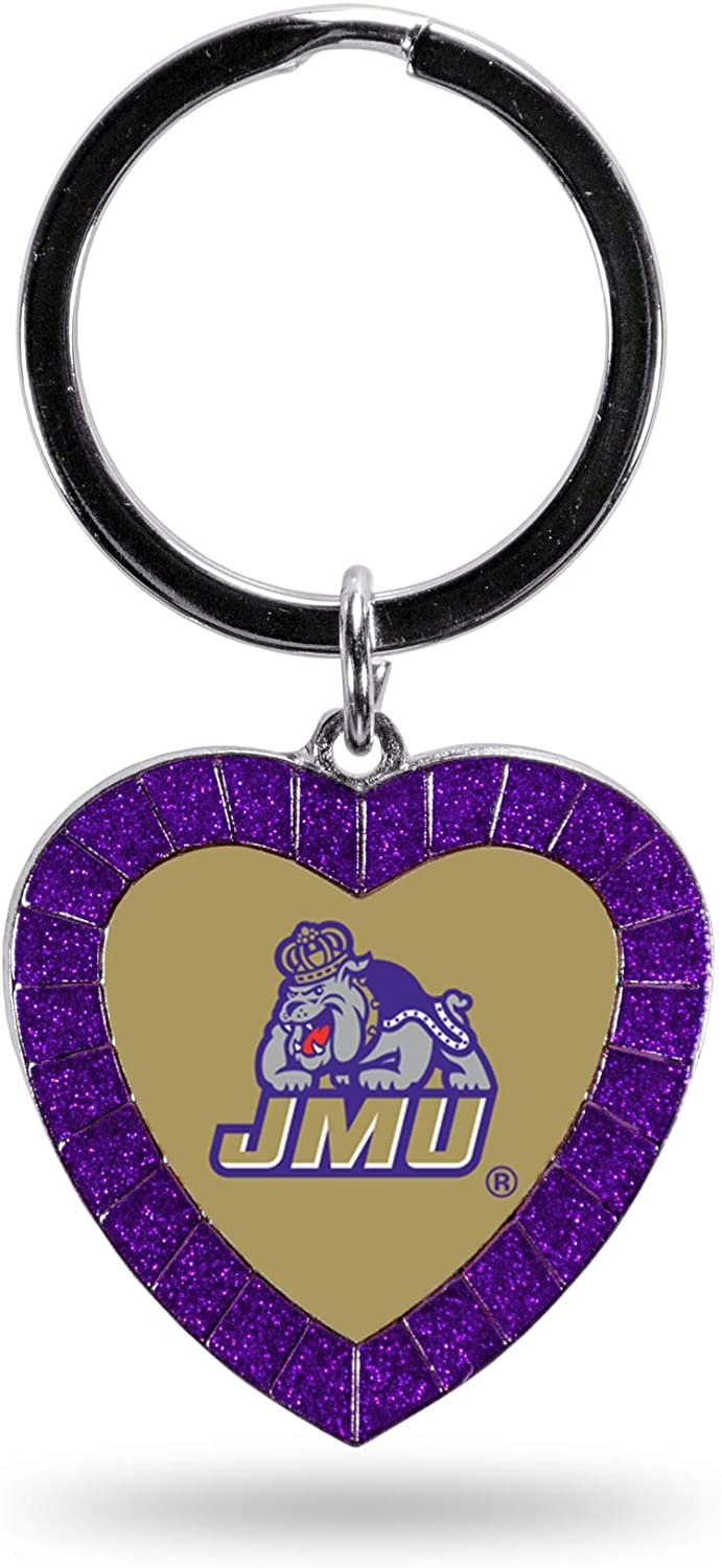 NCAA James Madison Dukes NCAA Rhinestone Heart Colored Keychain, Purple, 3-inches in length