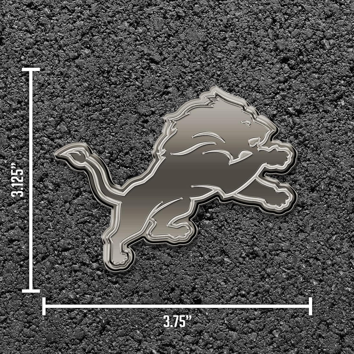 Detroit Lions Auto Emblem Solid Metal Raised Die Cut Antique Nickel Finish Adhesive Backing 6