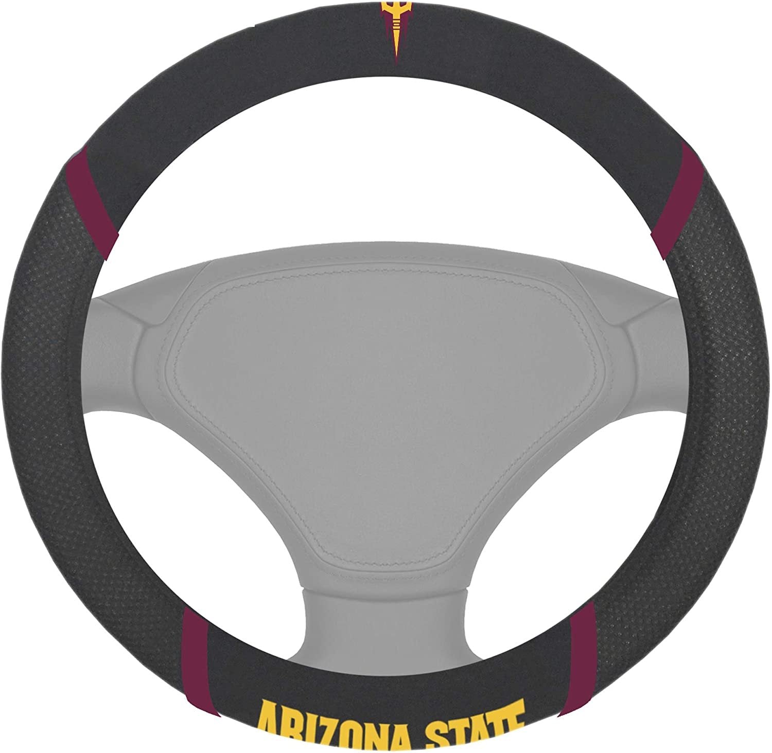 Arizona State Sun Devils Steering Wheel Cover Premium Embroidered Black 15 Inch University 1