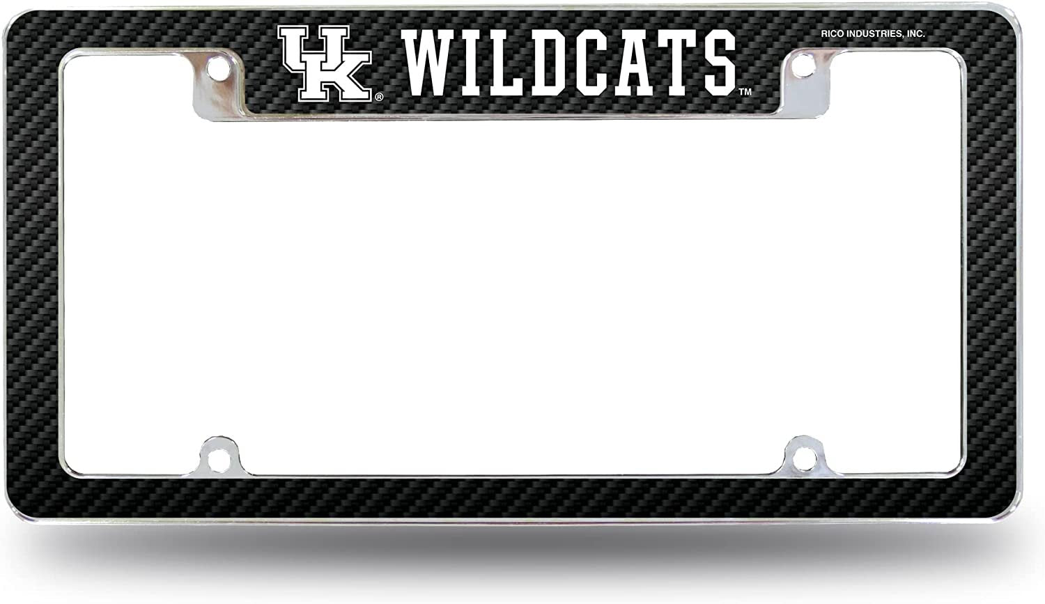 University of Kentucky Wildcats Metal License Plate Frame Chrome Tag Cover Carbon Fiber Design 6x12 Inch 1