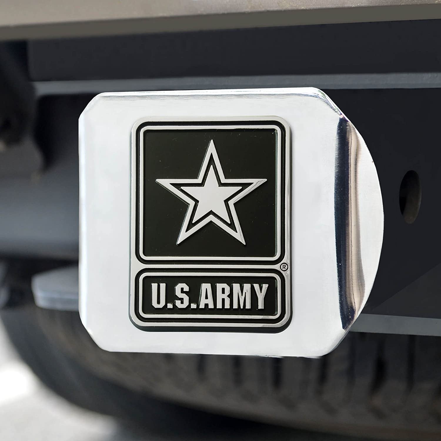 United State Army Solid Metal Hitch Cover with Chrome Metal Emblem 2 Inch Square Type III Military 2