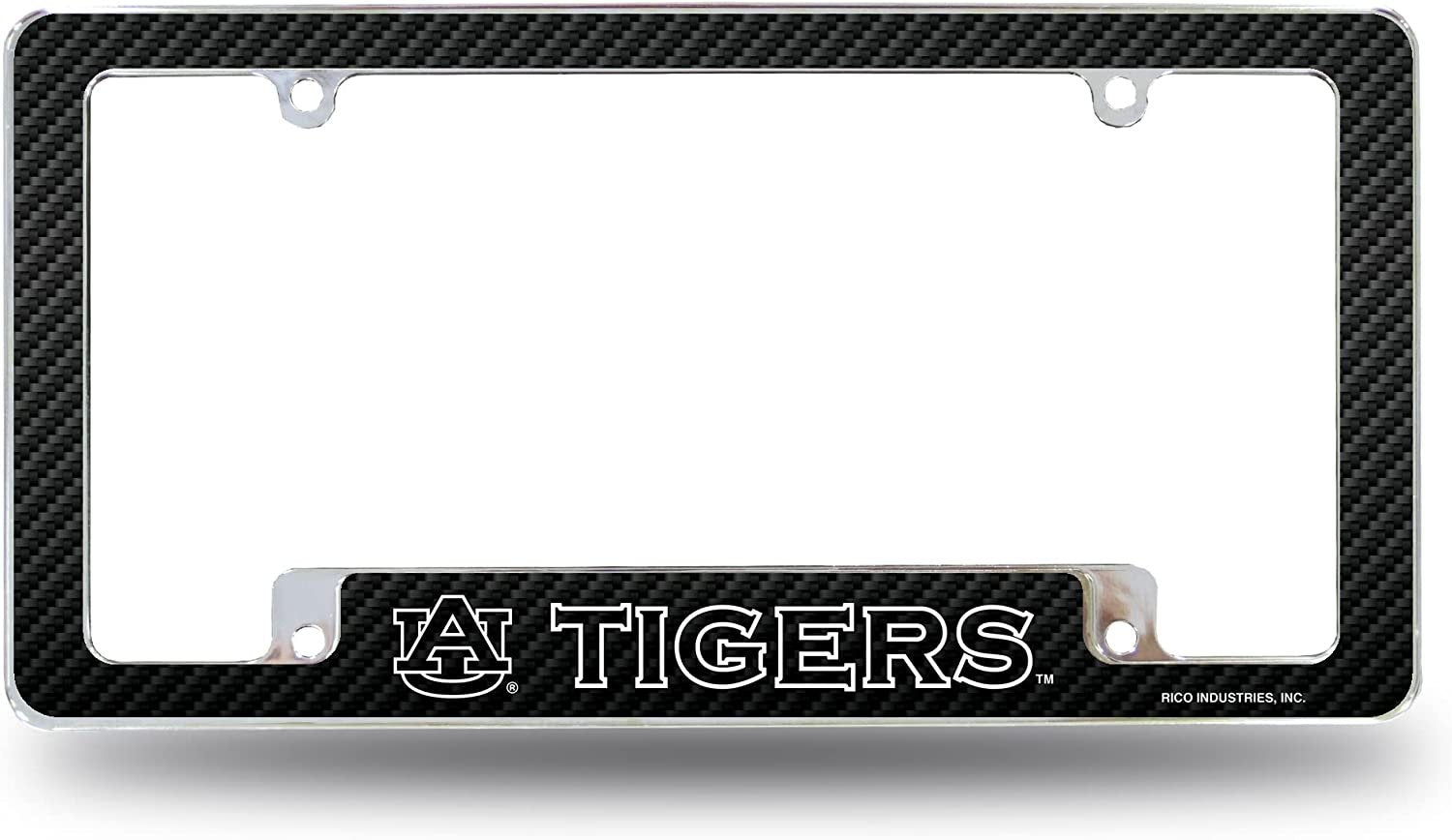 Auburn University Tigers Metal License Plate Frame Chrome Tag Cover Carbon Fiber Design 6x12 Inch