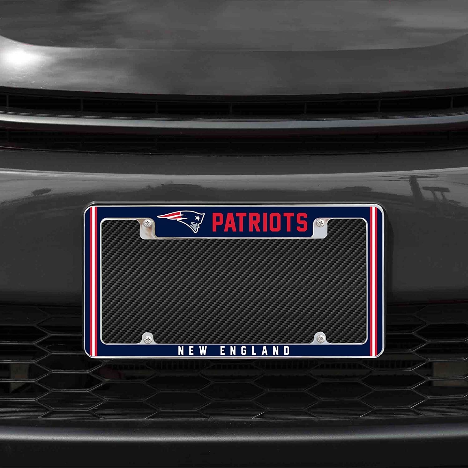 New England Patriots Metal License Plate Frame Chrome Tag Cover Alternate Design 6x12 Inch