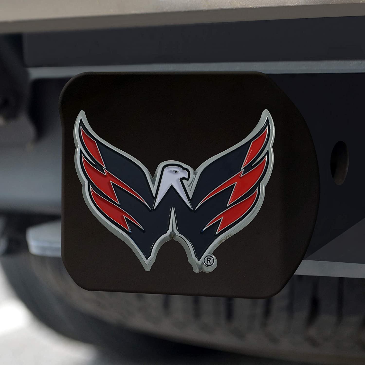 Washington Capitals Solid Metal Black Hitch Cover with Color Metal Emblem 2 Inch Square Type III
