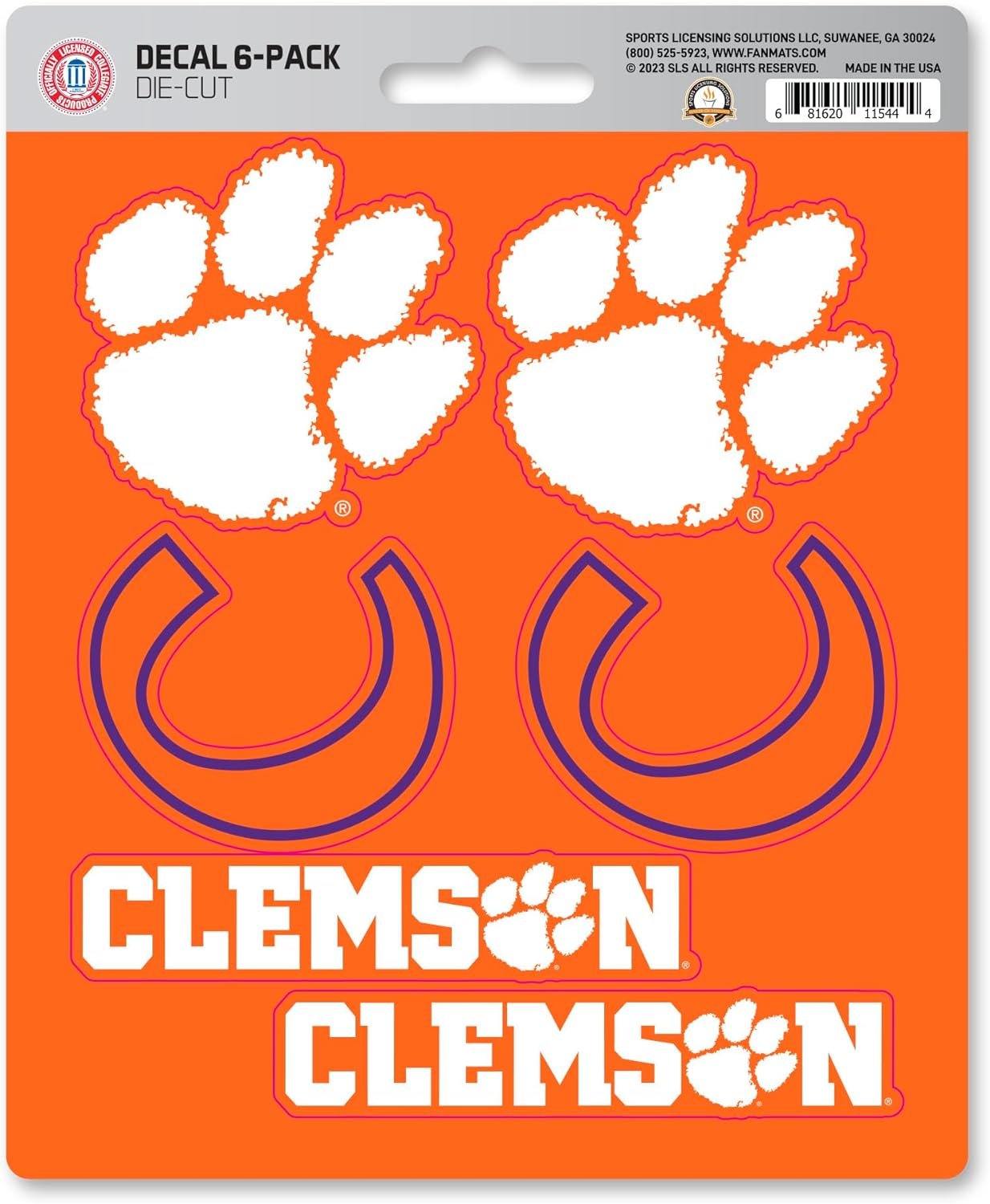 Clemson University Tigers 6-Piece Decal Sticker Set, 5x6 Inch Sheet, Gift for football fans for any hard surfaces around home, automotive, personal items 1