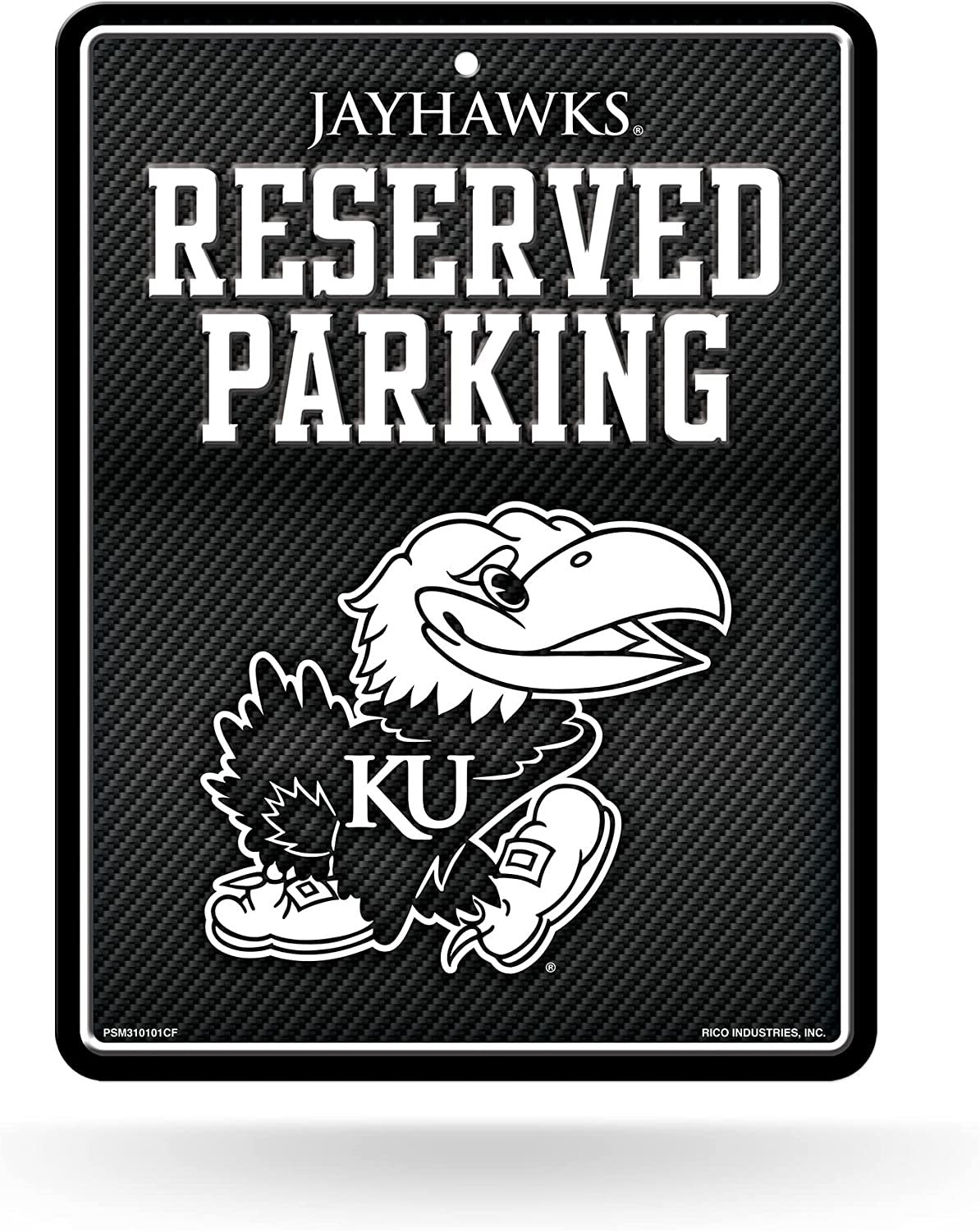 University of Kansas Jayhawks Metal Parking Novelty Wall Sign 8.5 x 11 Inch Carbon Fiber Design 1
