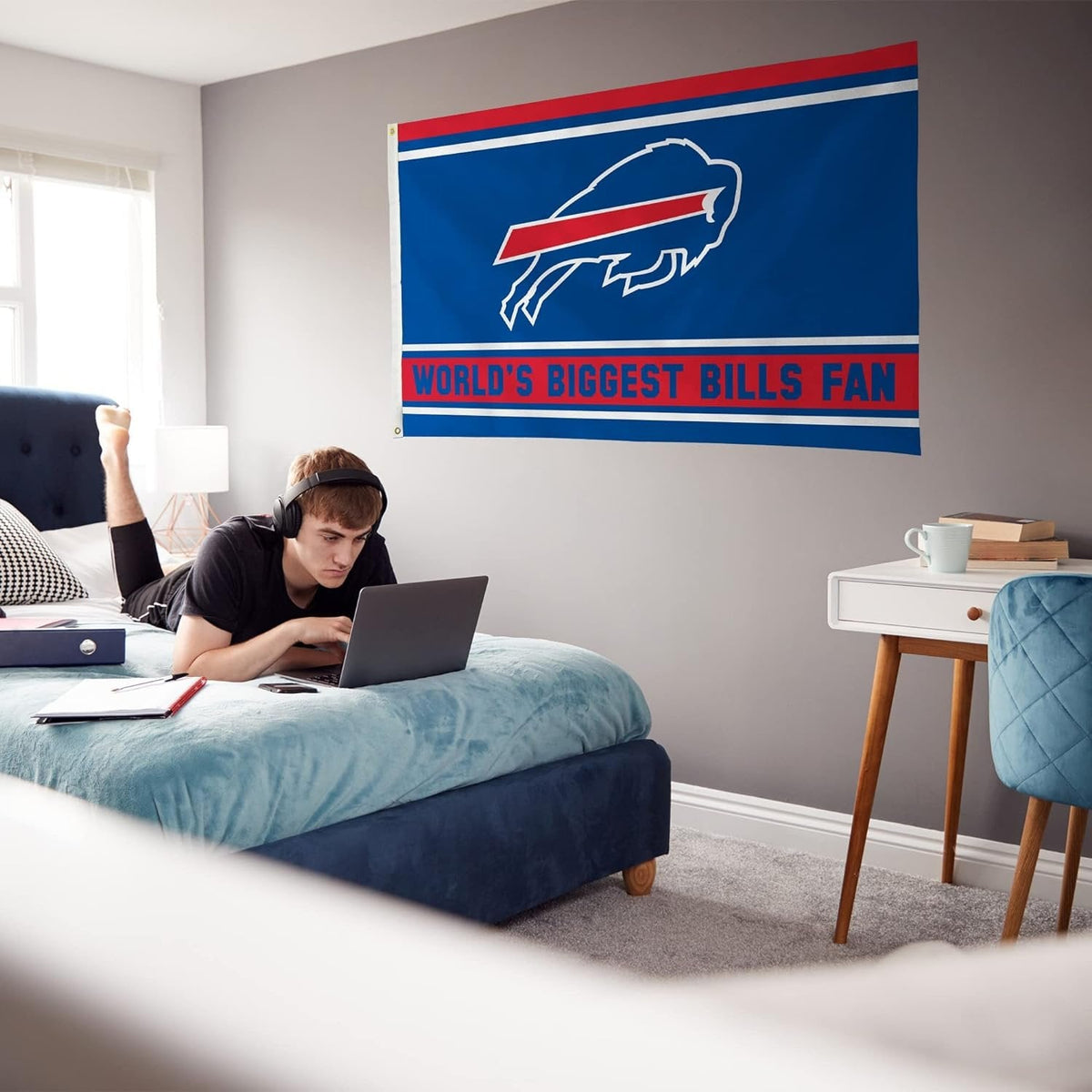 Buffalo Bills 3x5 Feet Flag Banner, World's Biggest Fan, Metal Grommets, Single Sided, Indoor or Outdoor Use 4