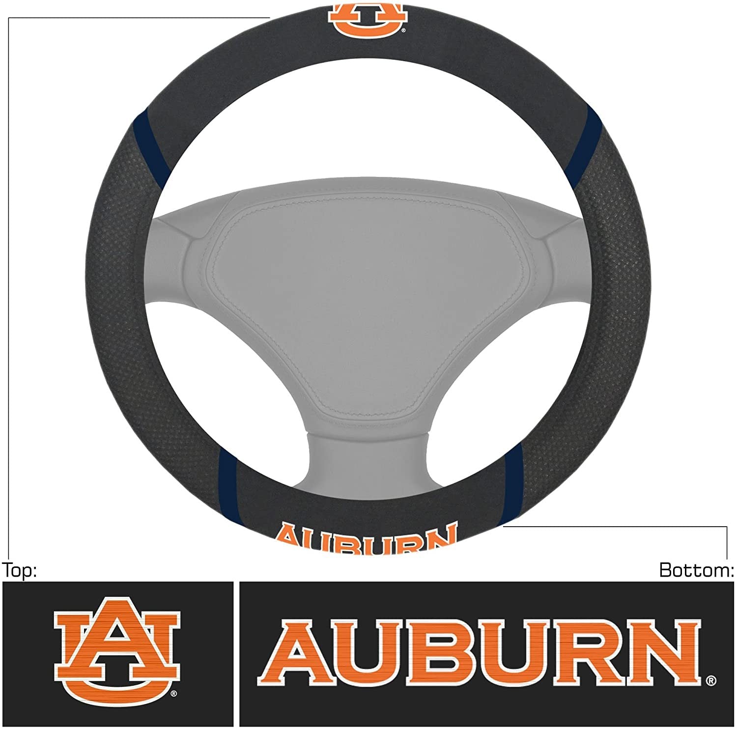 Auburn Tigers Steering Wheel Cover Premium Embroidered Black 15 Inch University 2