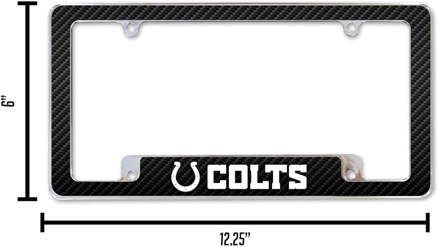 Indianapolis Colts Metal License Plate Frame Chrome Tag Cover, Carbon Fiber Design, 12x6 Inch 6