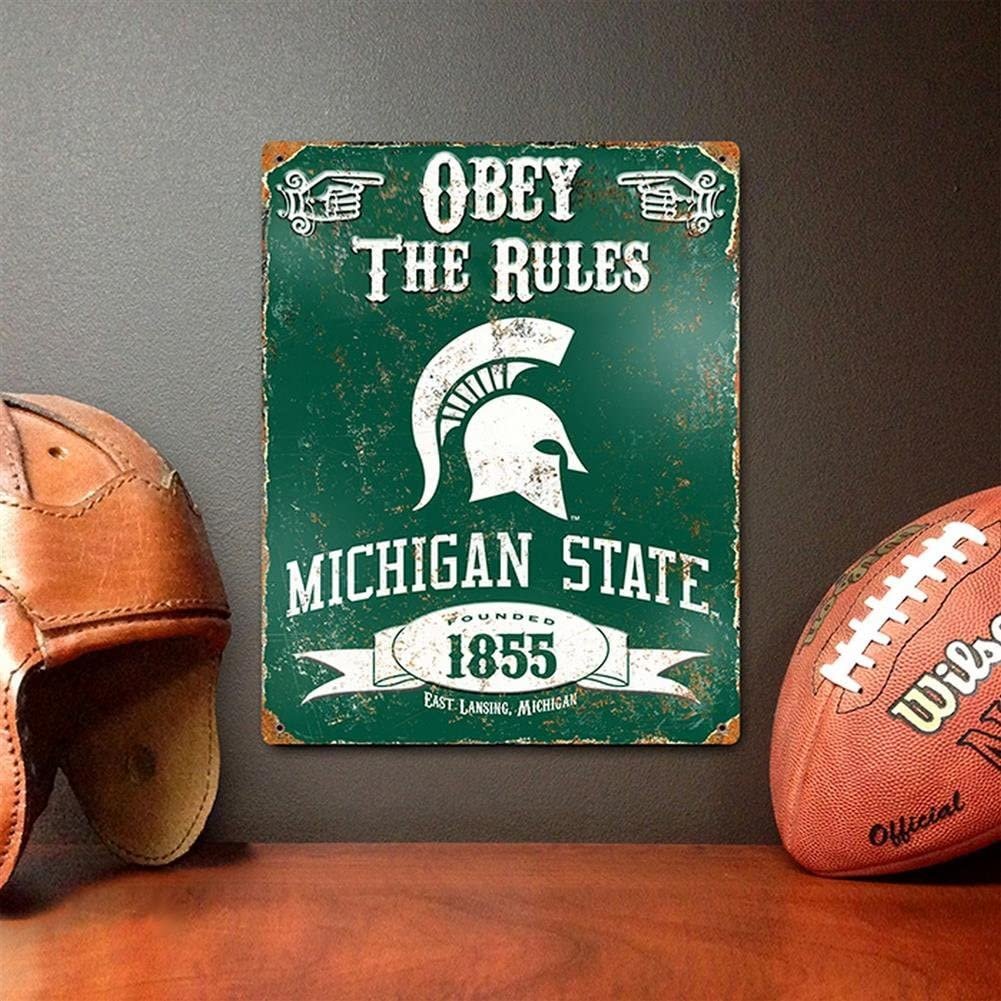 Michigan State University Spartans Large 14.5x11.5 Inch Heavy Duty Metal Wall Pub Sign Embossed Vintage Design