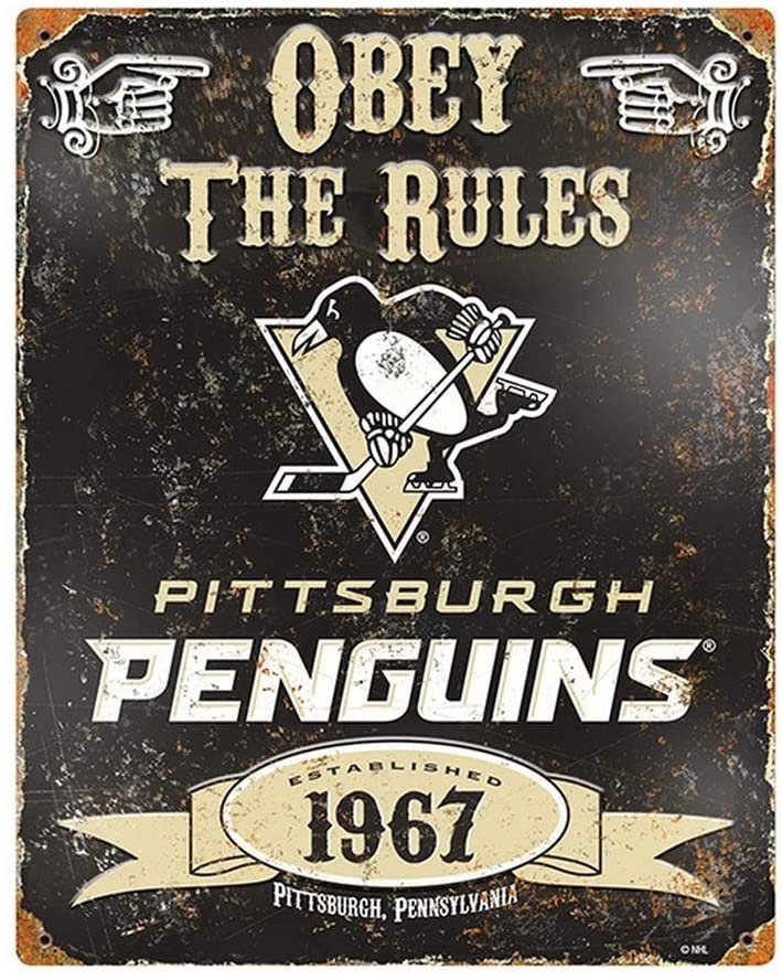 Pittsburgh Penguins Large 14.5x11.5 Inch Heavy Duty Metal Wall Pub Sign Embossed Vintage Design 1