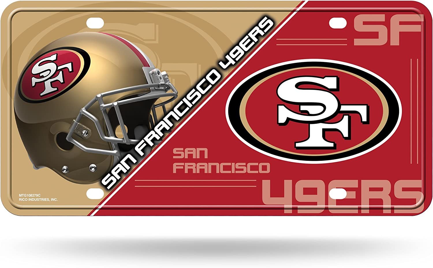 San Francisco 49ers Metal Auto Tag License Plate, Split Design, 12x6 Inch 1